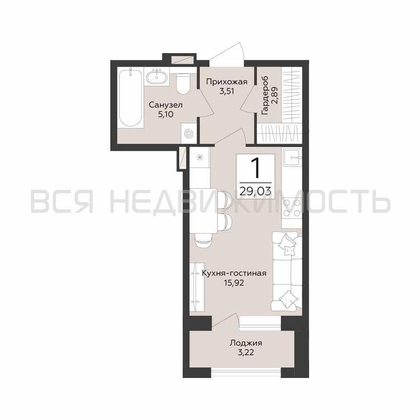 квартира-студия, 29,03кв.м. - изображение