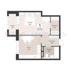 1-комнатная квартира, 39.39кв.м - изображение 1