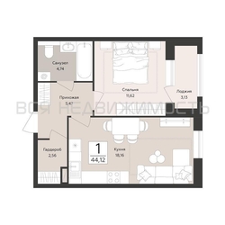 1-комнатная квартира, 44.12кв.м - изображение 1