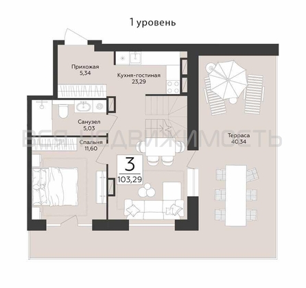 3-комнатная квартира, 103.29кв.м - изображение
