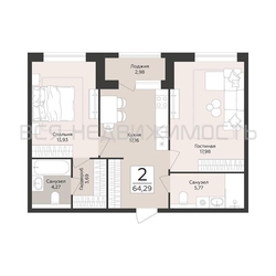 2-комнатная квартира, 64.29кв.м - изображение 1