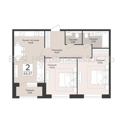 2-комнатная квартира, 69.37кв.м - изображение 1