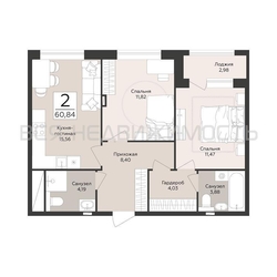 2-комнатная квартира, 60.84кв.м - изображение 1