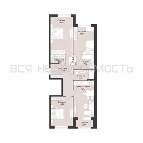 3-комнатная квартира, 94.43кв.м - изображение 0