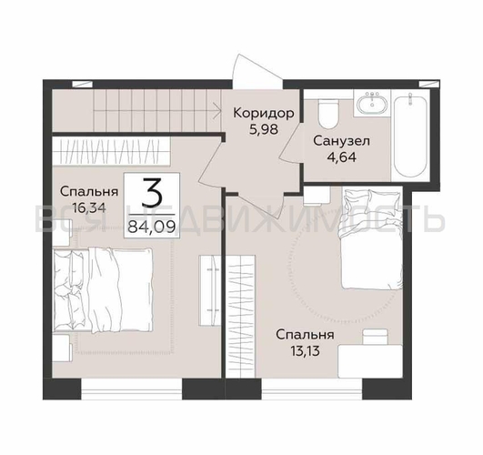 3-комнатная квартира, 84.09кв.м - изображение 1