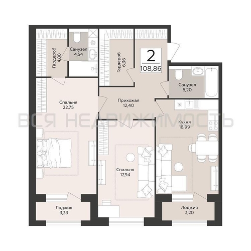 2-комнатная квартира, 108.86кв.м - изображение 0
