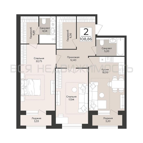 2-комнатная квартира, 108.86кв.м - изображение 0