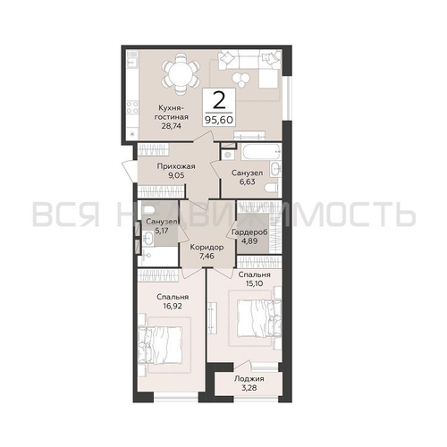 2-комнатная квартира, 95.6кв.м - изображение 0