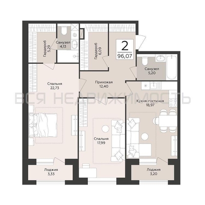 2-комнатная квартира, 96.07кв.м - изображение