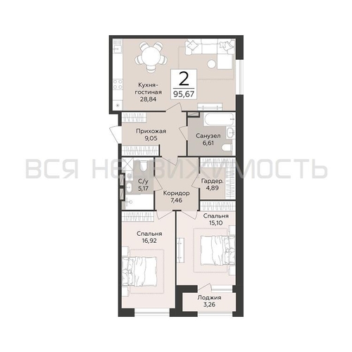 2-комнатная квартира, 95.67кв.м - изображение 0