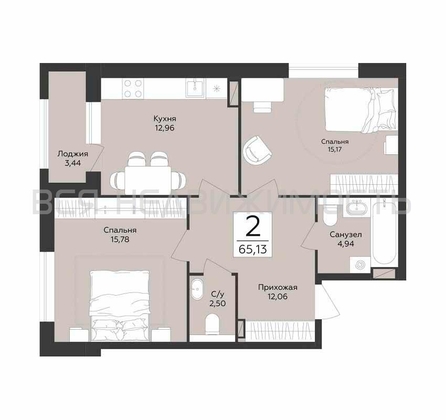 2-комнатная квартира, 65.13кв.м - изображение