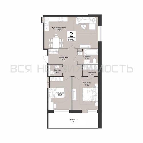 2-комнатная квартира, 81.42кв.м - изображение 0