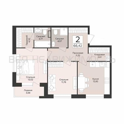 2-комнатная квартира, 66.42кв.м - изображение 1