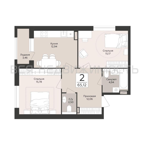 2-комнатная квартира, 65.12кв.м - изображение 0