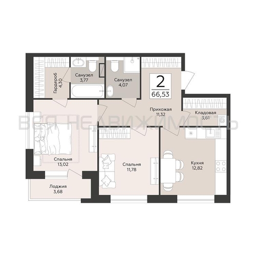 2-комнатная квартира, 66.53кв.м - изображение 0