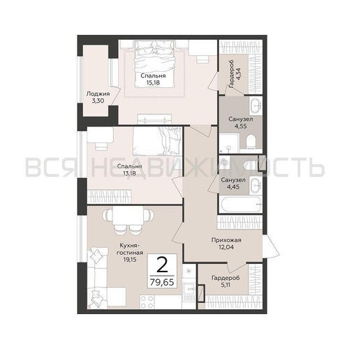 2-комнатная квартира, 79.65кв.м - изображение 0