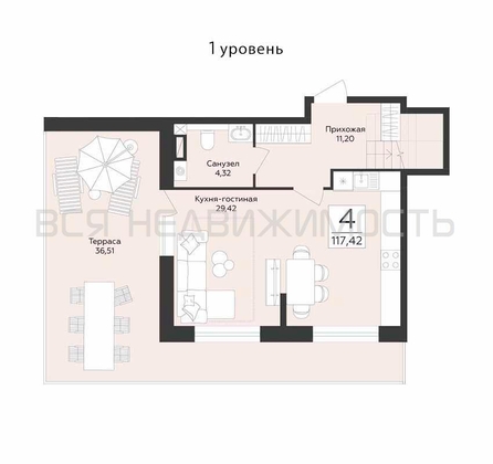 3-комнатная квартира, 117.42кв.м - изображение