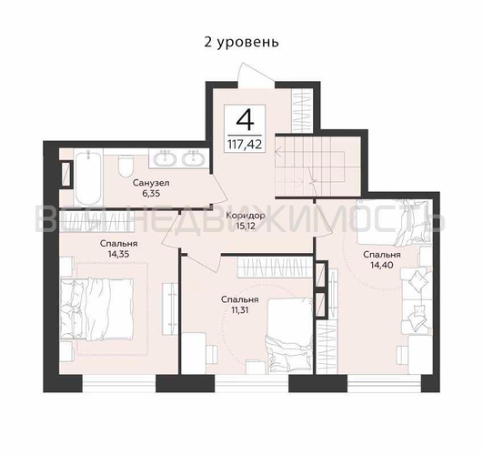 3-комнатная квартира, 117.42кв.м - изображение 1