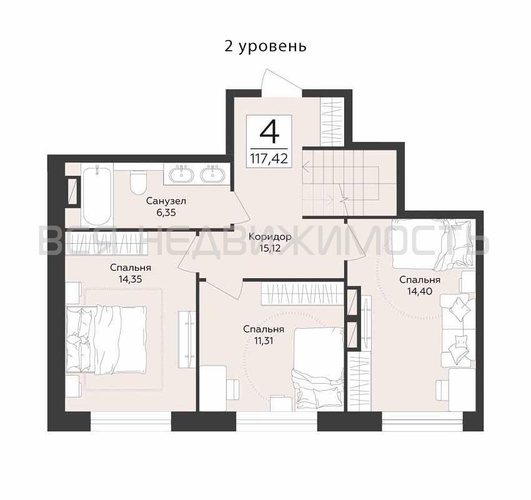 3-комнатная квартира, 117.42кв.м - изображение 1