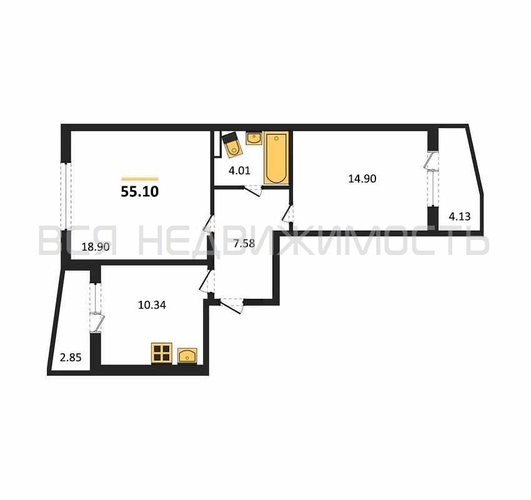 2к, 2/9 М, Калининградская обл, Калининград г, О.Кошевого ул., д. 11, 55.1 кв.м - изображение 30