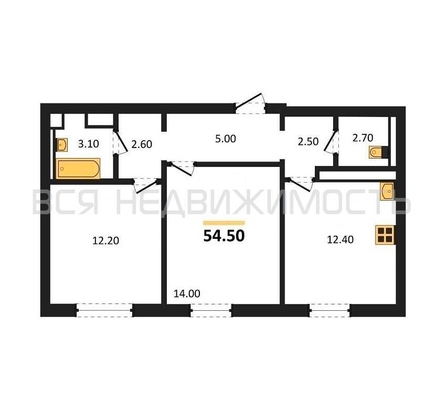 2-комнатная квартира, 54.5кв.м - изображение