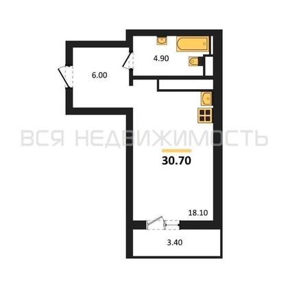 квартира-студия, 30,7кв.м. - изображение