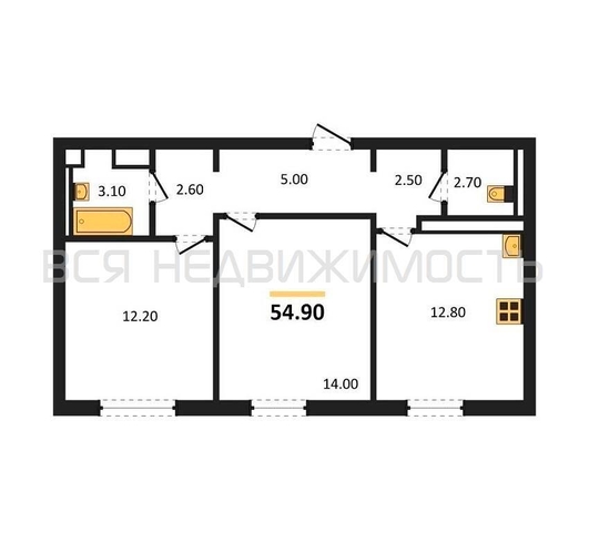 2-комнатная квартира, 54.9кв.м - изображение 0