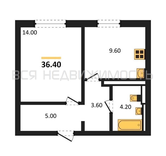 1-комнатная квартира, 36.4кв.м - изображение 0