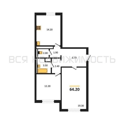 2-комнатная квартира, 64.2кв.м - изображение