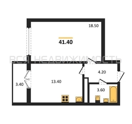 1-комнатная квартира, 41.4кв.м - изображение 1