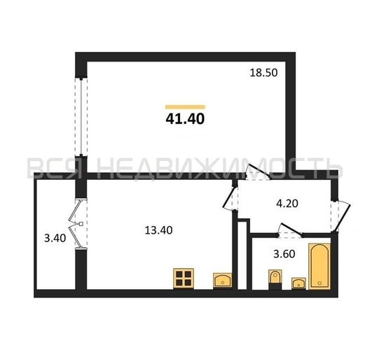 1-комнатная квартира, 41.4кв.м - изображение 0