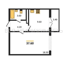1-комнатная квартира, 37.6кв.м - изображение 1