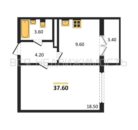 1-комнатная квартира, 37.6кв.м - изображение 0