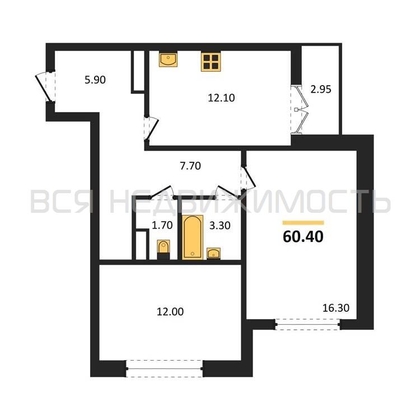 2-комнатная квартира, 60.4кв.м - изображение