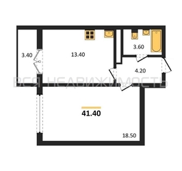 1-комнатная квартира, 41.4кв.м - изображение 1