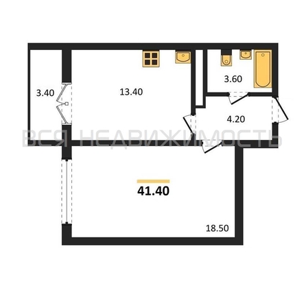 1-комнатная квартира, 41.4кв.м - изображение