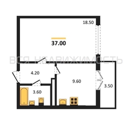 1-комнатная квартира, 37кв.м - изображение 1