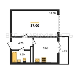 1-комнатная квартира, 37кв.м - изображение 1