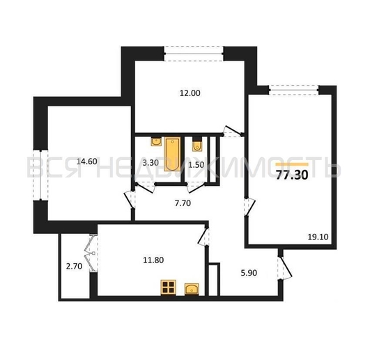 3-комнатная квартира, 77.3кв.м - изображение 0
