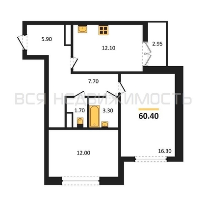 2-комнатная квартира, 60.4кв.м - изображение