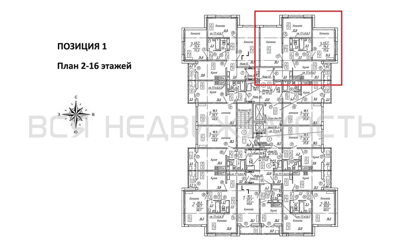 3-комнатная квартира, 77.6кв.м - изображение 1