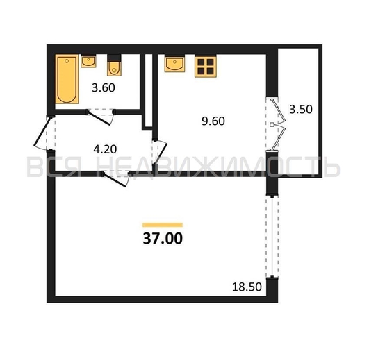1-комнатная квартира, 37кв.м - изображение 0