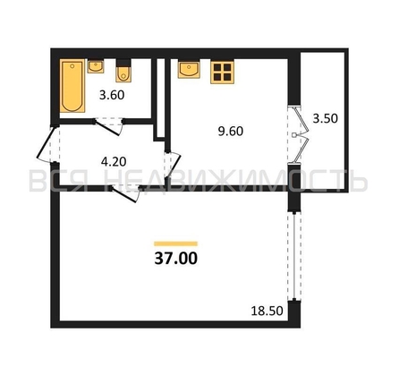 1-комнатная квартира, 37кв.м - изображение