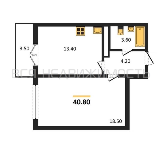 1-комнатная квартира, 40.8кв.м - изображение 0