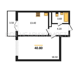1-комнатная квартира, 40.8кв.м - изображение 1