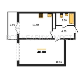 1-комнатная квартира, 40.8кв.м - изображение 1
