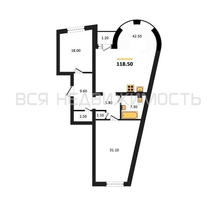 2-комнатная квартира, 118.5кв.м - изображение