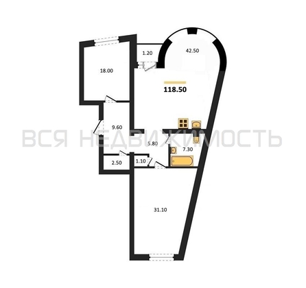 2-комнатная квартира, 118.5кв.м - изображение