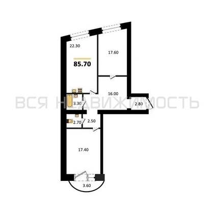 2-комнатная квартира, 85.7кв.м - изображение