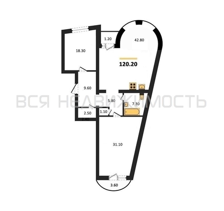 2-комнатная квартира, 120.2кв.м - изображение